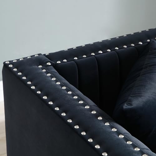 Contemporary Vertical Channel Tufted Velvet Sofa, 3 Seater Couch Sofa, Sectional Sofa with 2 Pillows, Accent Love Seats for Small Spaces, for Living Room,Office,Apartment,Studio,Beige