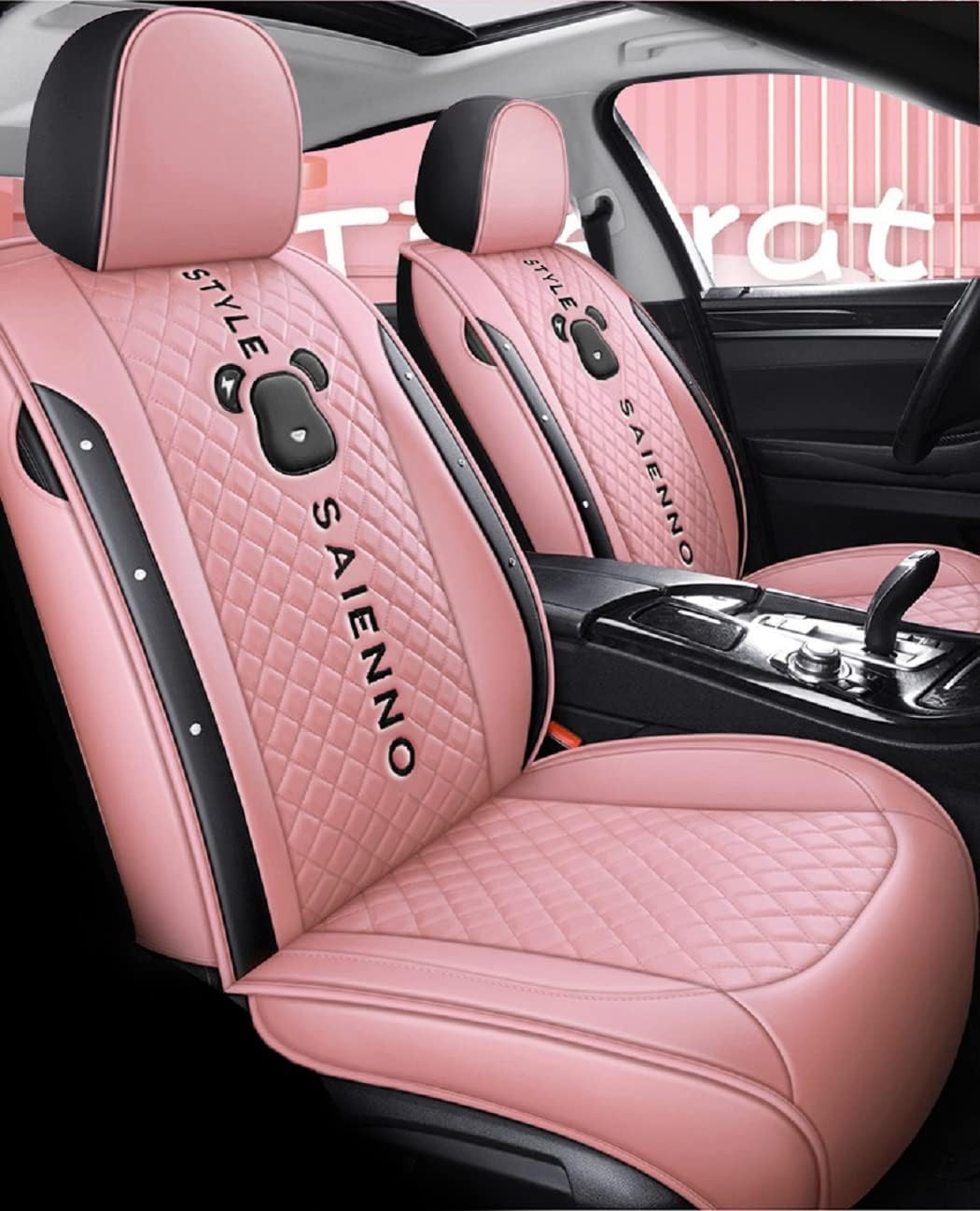SA02 Leather Seat Covers 5-Seater Full Set, Universal Type, Suitable for Most Cars,Cars,SUV, Pickup Ttrucks, Airbags CompatibleCar Seat Cushion Protectors (Martha Red)