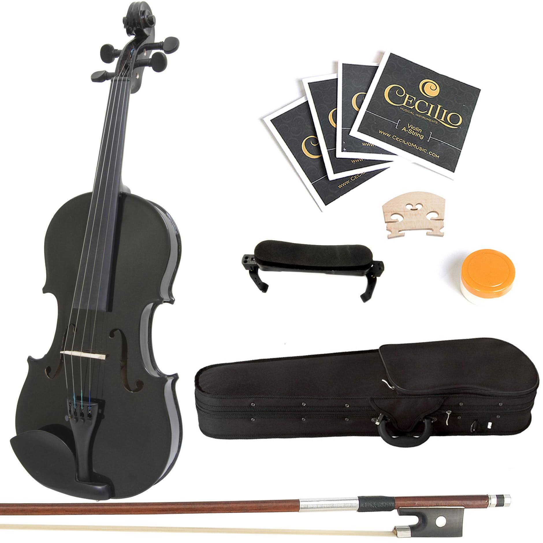 Mendini 4/4 MV-Black Solid Wood Violin with Hard Case, Shoulder Rest, Bow, Rosin and Extra Strings (Full Size)