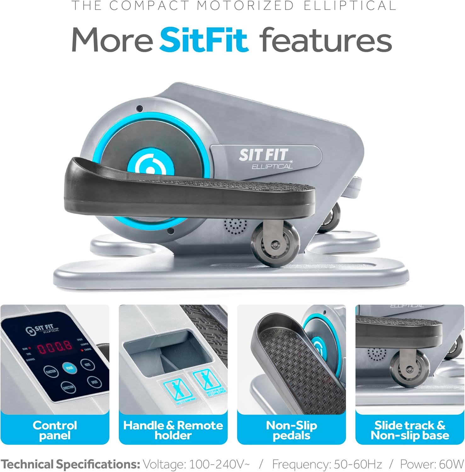 SITFIT Leg Exerciser While Sitting for Seniors, Under Desk Elliptical Machine, Leg Exercise Machine, Portable Motorized Pedal Exerciser with Remote Control, Fully Assembled for Rehabilitation