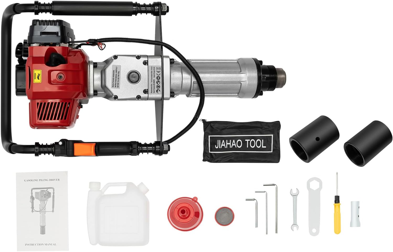 Gas Powered T-Post Driver 2 Stroke Gas Powered Hammer Push Pile Kit Air Cooling Single Cylinder 1900W T-Post Driver 6500 rpm with 2 Post Driving Head for Garden Fencing Farm