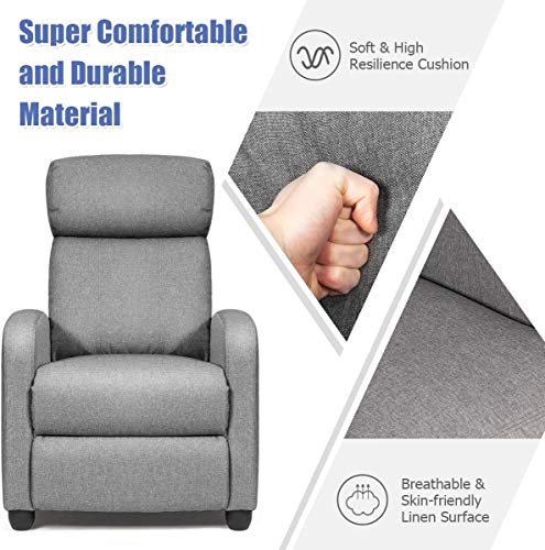 LDAILY Massage Recliner Sofa, Reading Chair Winback for Living Room, Single Sofa with Side Pocket, Home Theater Seating Massage Reclining Chair, Linen Padded Seat Backrest (Gray)