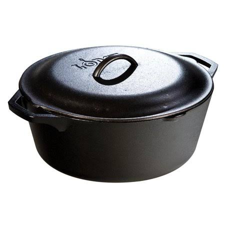 Lodge L8DOL3 Pre-Seasoned Cast Iron Dutch Oven w/ Lid u0026 Dual Handles, 5 qt