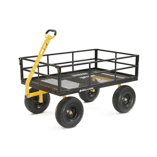 Gorilla Carts 1000 Pound Capacity Heavy Duty Steel Mesh Versatile Utility Wagon Cart with Easy Grip Handle for Outdoor Hauling and Gardening, Gray