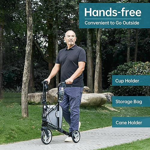 ELENKER 3 Wheel Walkers for Seniors, 3 Wheeled Rollator with 10” Wheels, Narrow Walkers for Small Spaces, Compact Folding, Ideal for Traveling, Blue
