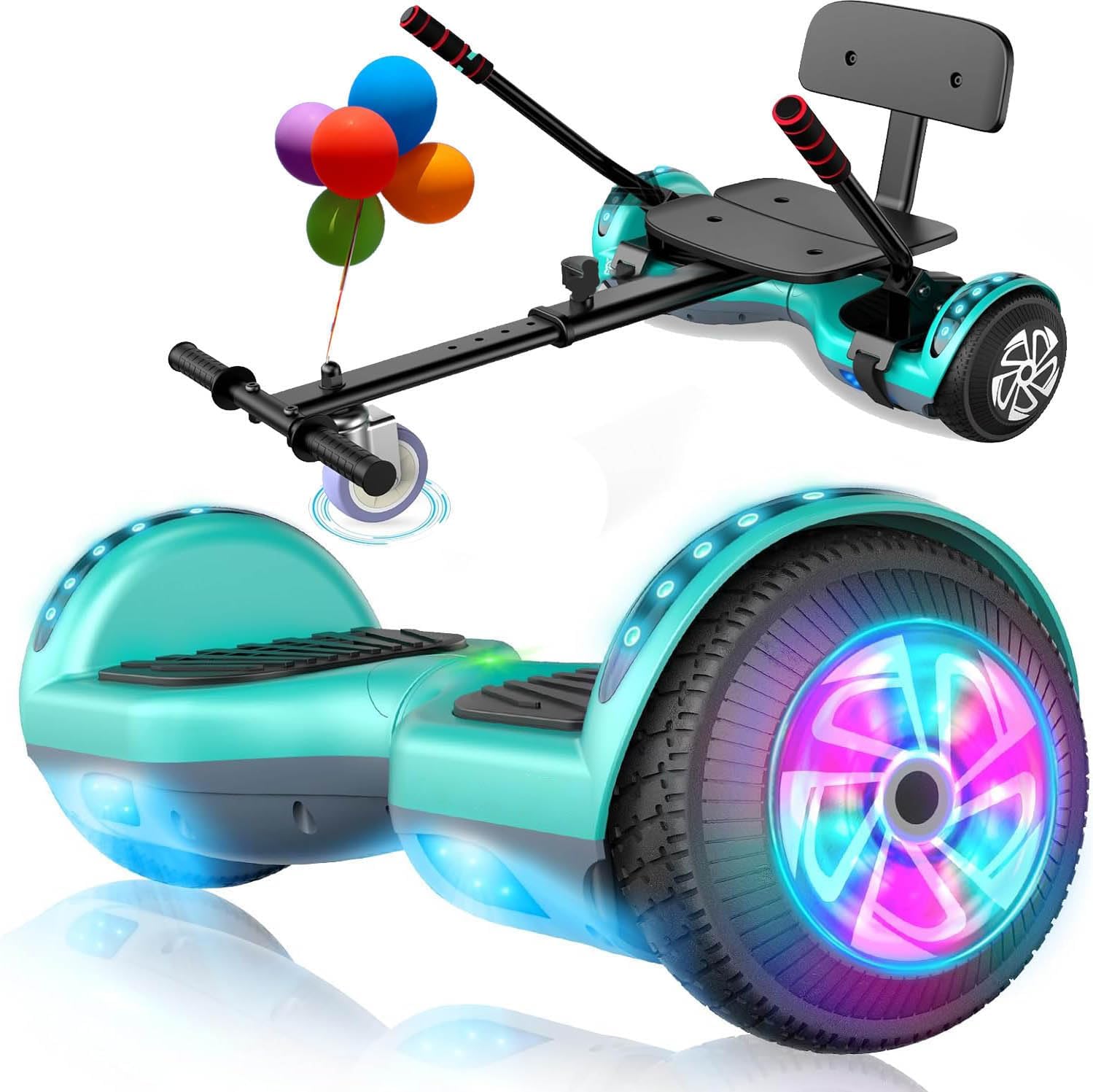 LIEAGLE Hoverboard Go Kart Combo, 6.5" Hoverboards with Seat Attachment, Self Balancing Scooter Hover Board Go Karts with Bluetooth Music LED Lights for Kids Adults Model-16