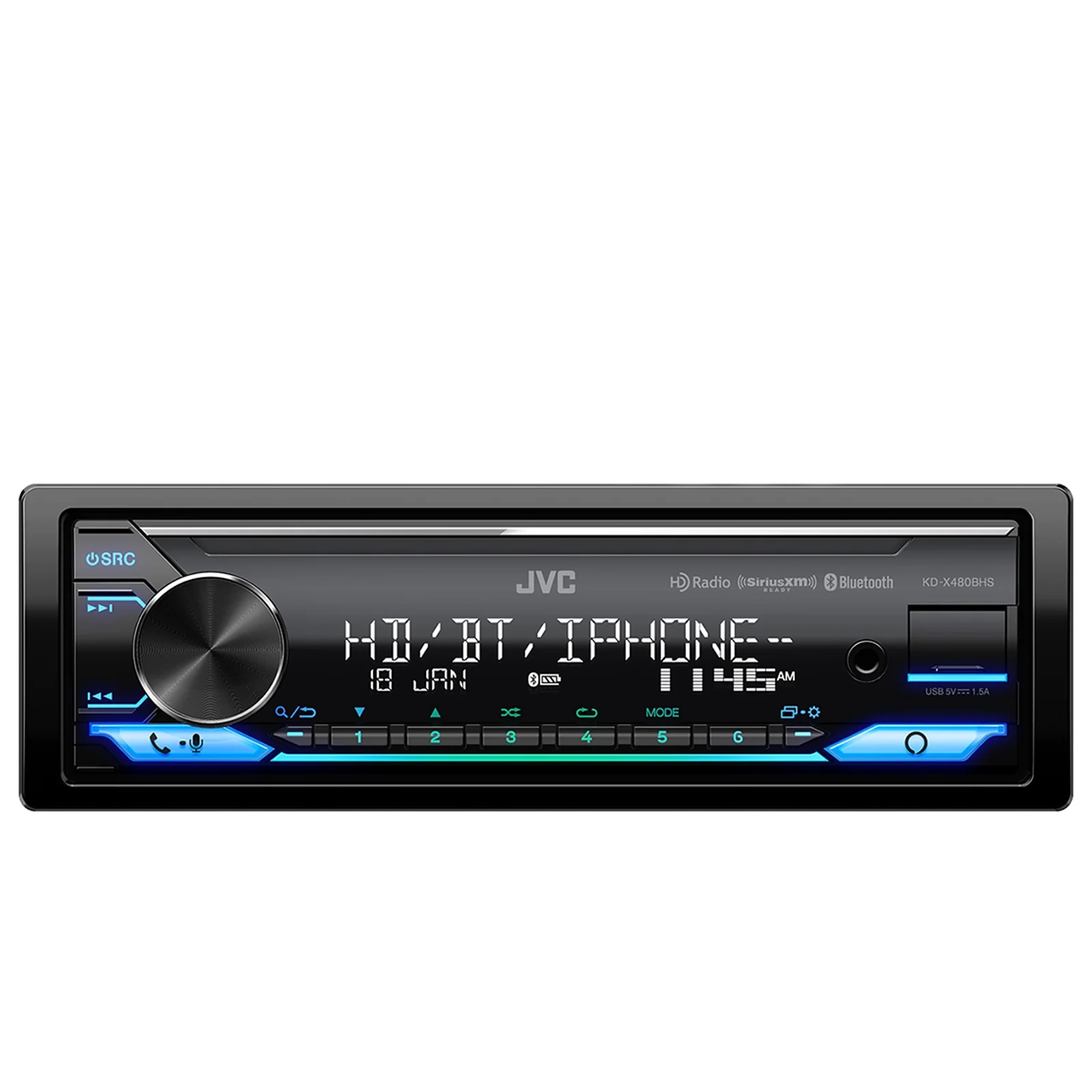 JVC KD-X480BHS Single DIN Bluetooth USB AUX LED Illumination AM/FM Radio Stereo SiriusXM Ready Amazon Alexa LED Car Audio Receiver Satellite Radio Tuner Bundle with SRA50 Marine/RV Antenna