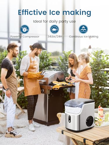 COWSAR Nugget Ice Makers Countertop, Soft Chewable Crushed Ice Maker Machine, Portable Pebble Ice Maker Countertop, 34Lbs/Day, Self-Cleaning, One-Button Operation Ice Machine