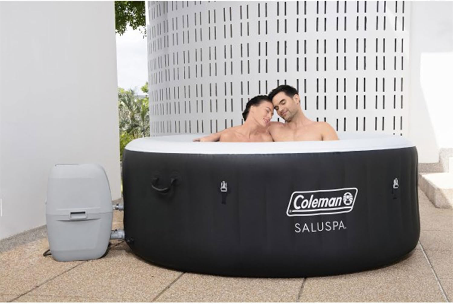 Coleman 4 Person Capacity Inflatable Portable Round Hot Tub with 60 Air Jets, Tub Cover and Pump, Durable Thick Material for Outdoor Use, Black