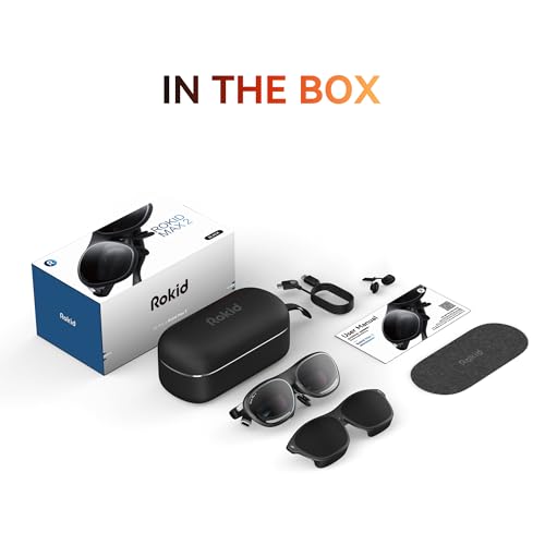 Rokid AR Joy Pack 2 AR Glasses, Smart Glasses Max 2 with Station, 360 Micro-OLED Display, Google Play, Media Streaming, HDCP Support & Cloud Gaming, Console, Android, Windows Compatible
