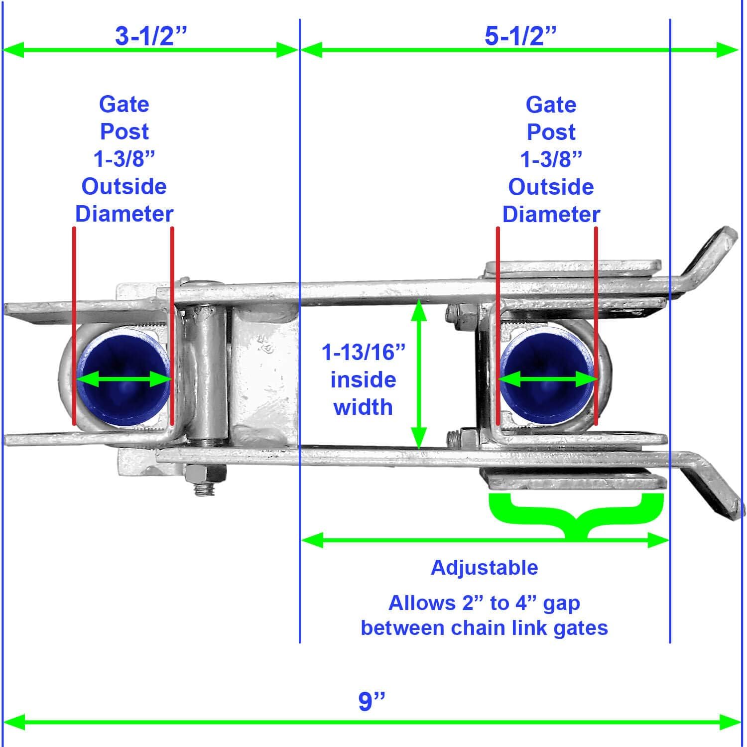Chain Link Commercial Strong Arm Double Gate Latch - Latches Two Gates Together Without The Need of a Drop Rod - Chain Link Double Gate Latch for 1-5/8" Thru 2" Gate Frames Pack of 2
