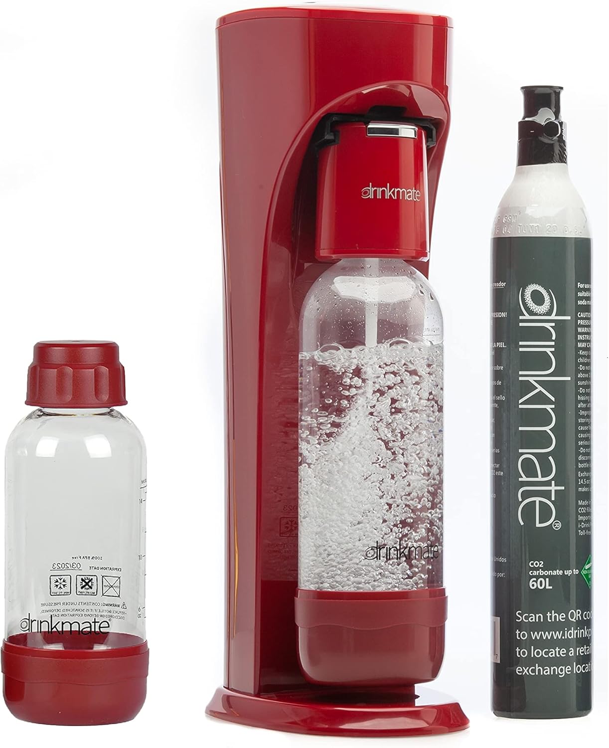 Drinkmate Sparkling Water and Soda Maker, Carbonates Any Drink, Special Bundle - Includes 60L CO2 Cylinder, Two Carbonation Bottles, and Fizz Infuser - Matte Black