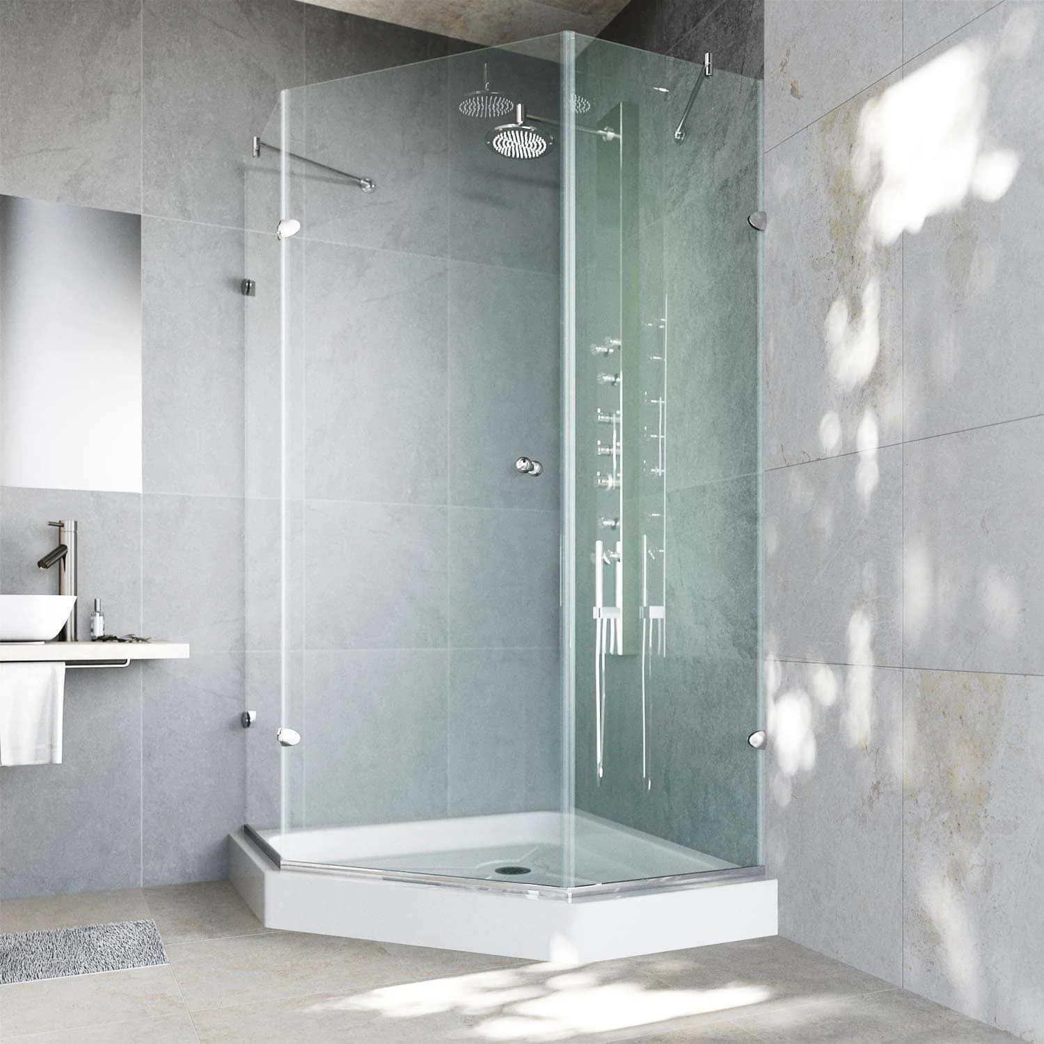 Vigo VG6061CHCL38W Verona Frameless Neo-Angle Shower Enclosure with Base