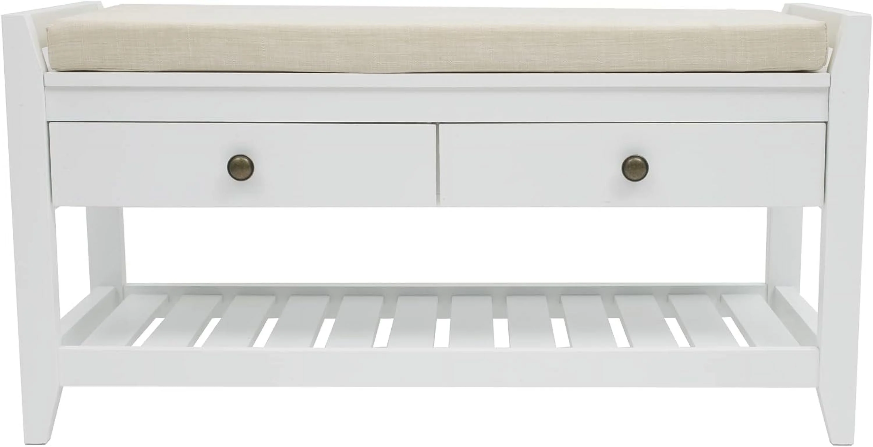 YGDU Shoe Storage Bench with Cushioned Seat, Entryway Bench with Storage, Wooden End of Bed Bench, Shoe Cabinet Bench with 2 Drawers and Storage Shelf, for Bedroom, Hallway, Living Room, Blue