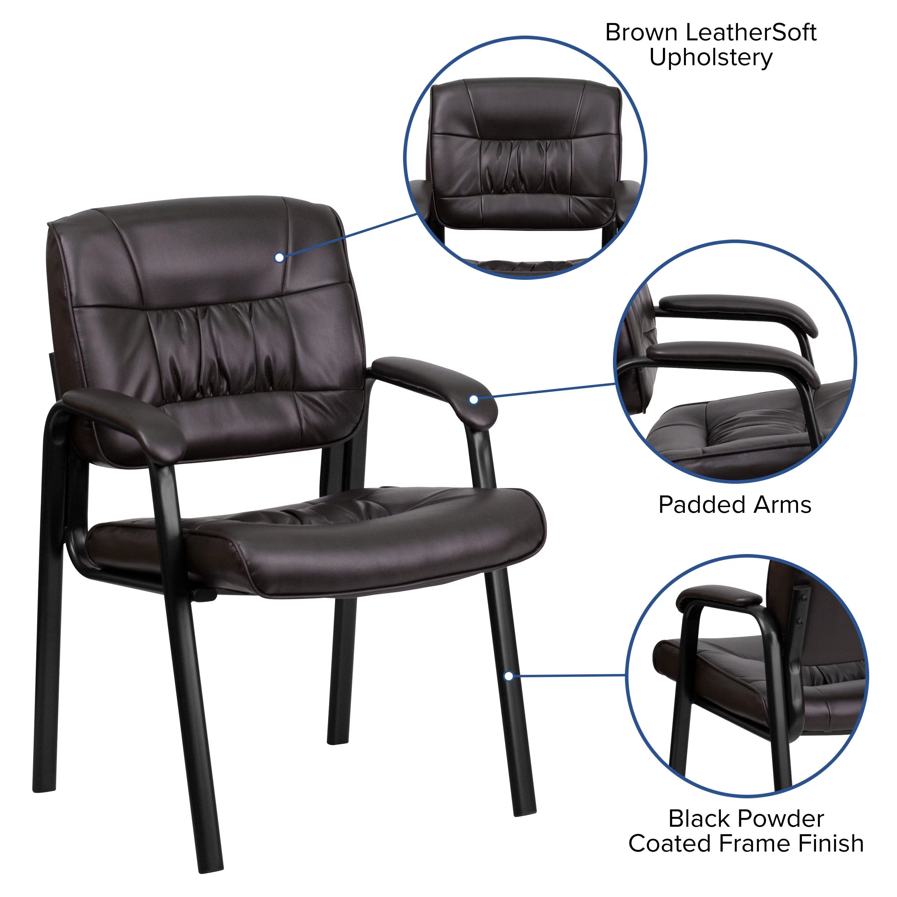 BizChair Brown LeatherSoft Executive Side Reception Chair with Black Metal Frame