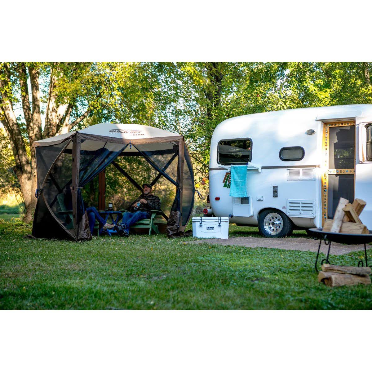 Clam PortableCanopy Shelter, Brown w/ Clam Quick Set Wind u0026 Sun Panels (6 Pack)