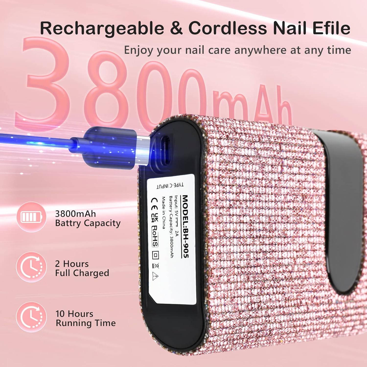 Lavinda Cordless Nail Lamp, UV LED Nail Lamp 56W Nail Dryer for Gel Polish & Professional Nail Drill Machine 35000RPM Electric Nail File for Acrylic Gel Nails Pink Diamond