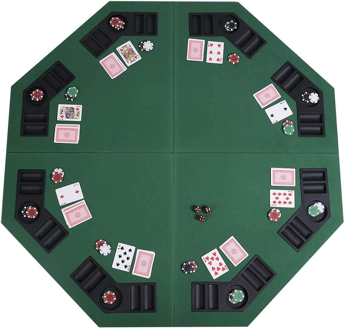 ReunionG 48 Folding Poker Table Top 4 Fold Octagon 8 Poker Table Top with Carrying Case