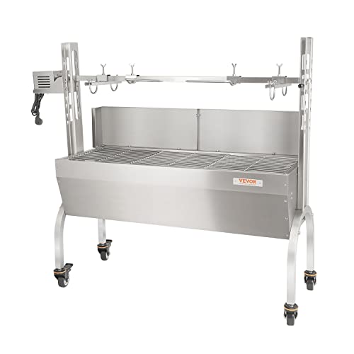 VEVOR Stainless Steel Rotisserie Grill, BBQ Whole Pig Lamb Goat Charcoal Spit Grill, Electric 50W Motor BBQ Hog Rotisserie Roaster, 46 Inch 90 Lbs Capacity Lamb Rotisserie System for Camping Outdoor