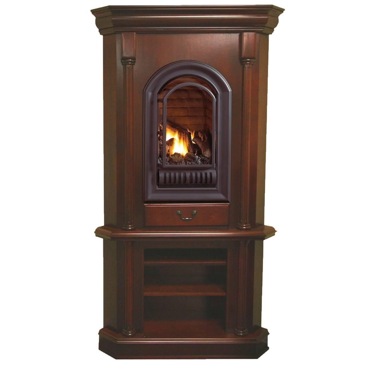 HearthSense Liquid Propane Ventless Gas Tower Corner Fireplace - 20,000 BTU, Cherry Finish
