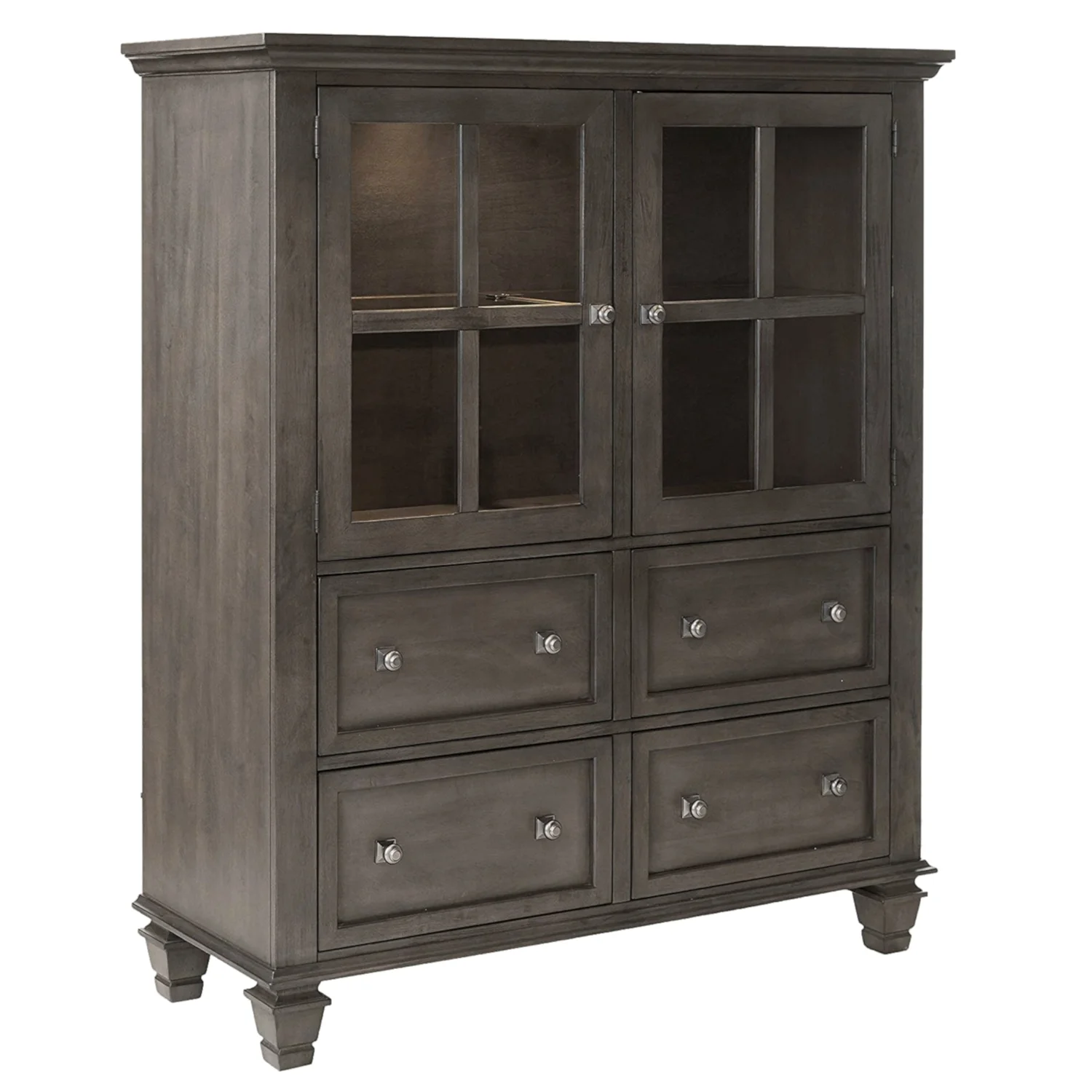 Sunset Trading Shades of Gray Large 4-Drawer Wood Lighted China Cabinet in Gray