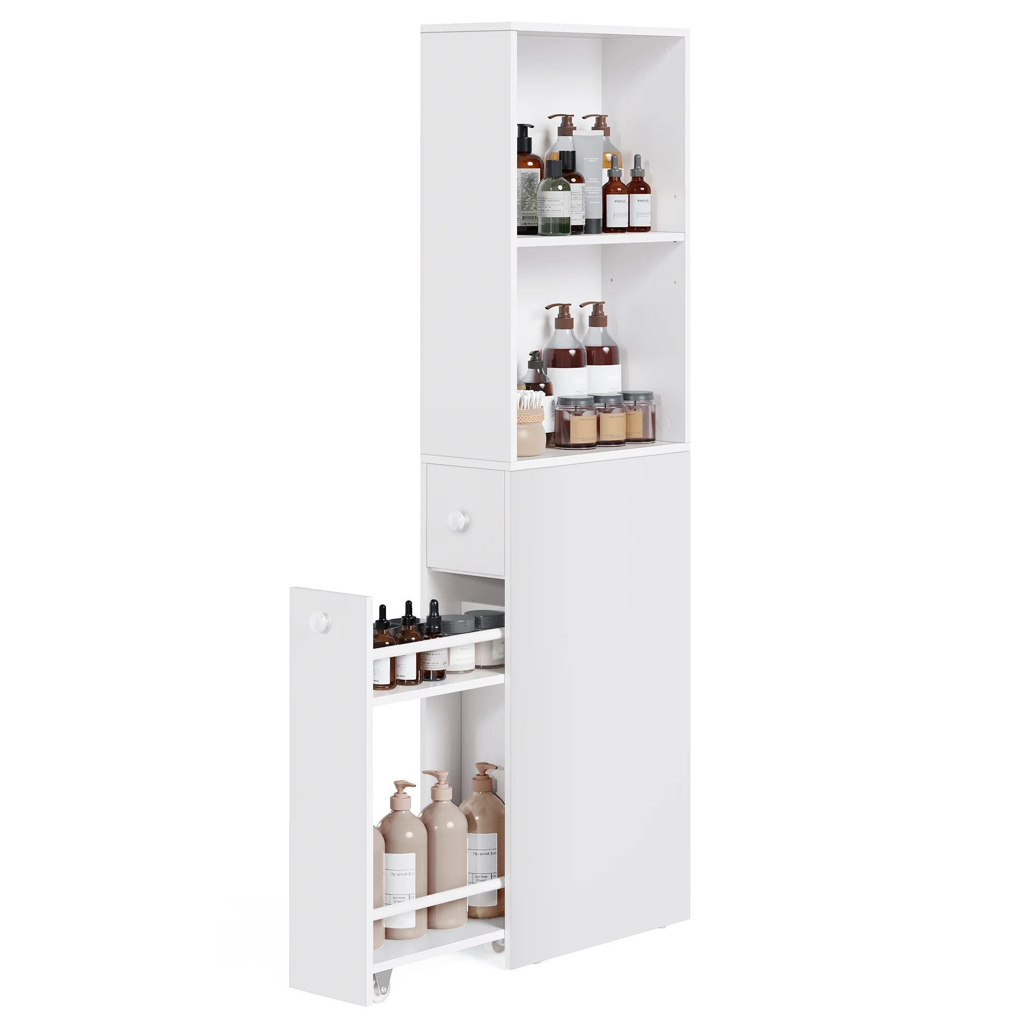 Slim Bathroom Storage Cabinet Engineered Wood, White - Curated Treasures Market