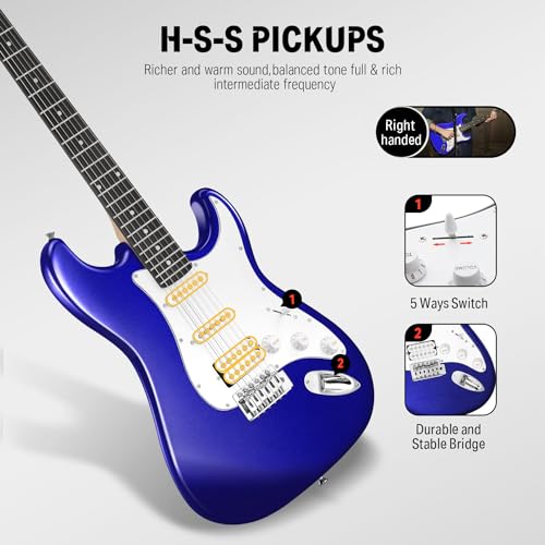 Donner DST-100B 39 Inch Electric Guitar Beginner Kit Solid Body Full Size Black HSS for Starter, with Amplifier, Bag, Digital Tuner, Capo, Strap, String,Cable, Picks