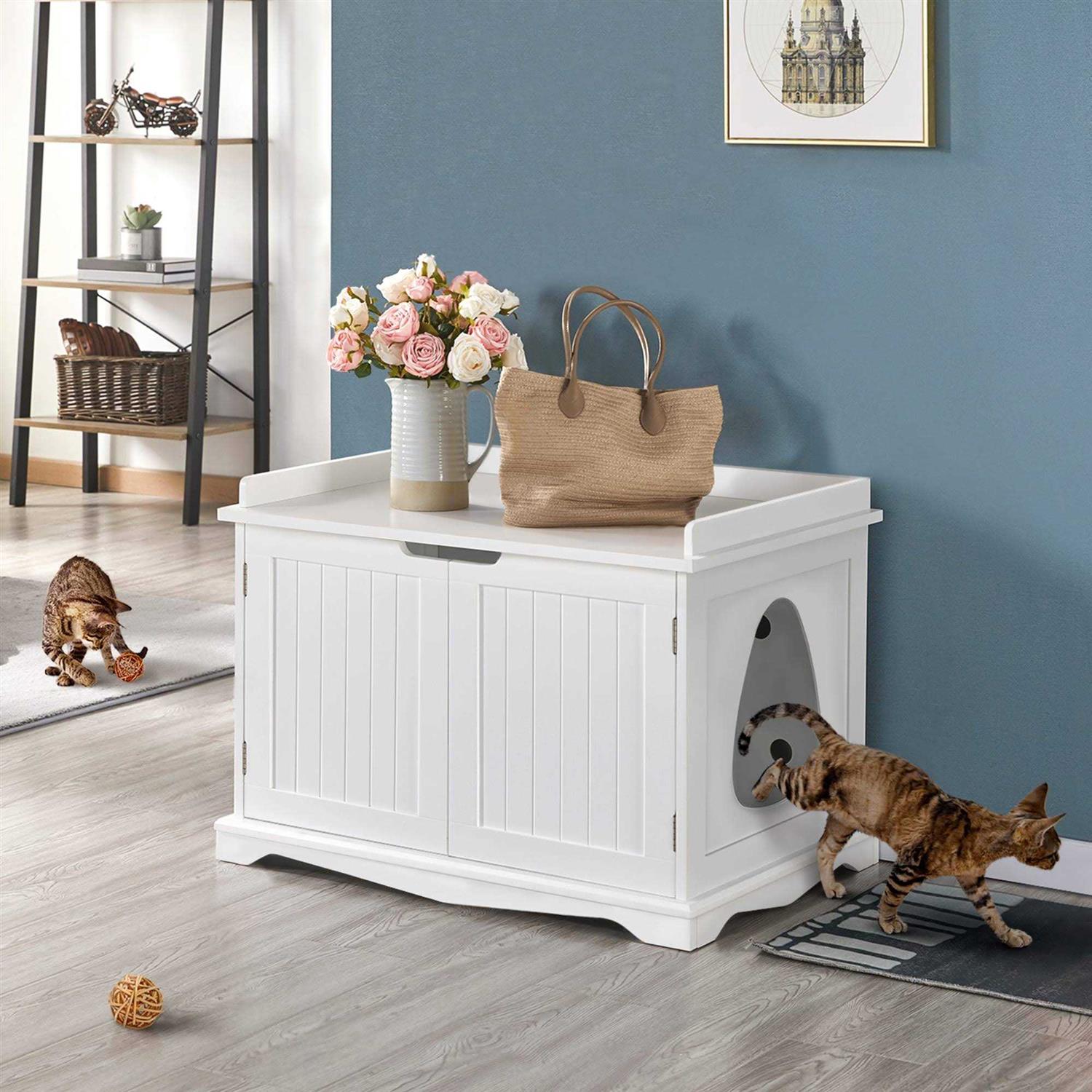 Topeakmart White Decorative Furniture Hidden Washroom Cat Litter Box - Pet Supplies online store