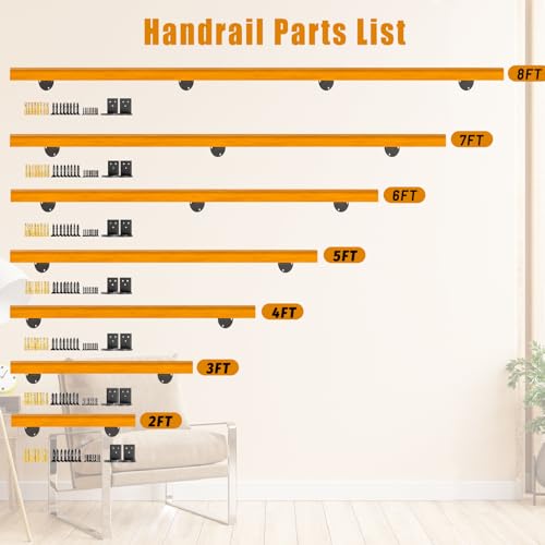 Wood Handrails for Indoor Stairs, 6ft Safety Non-Slip Stair Railing, Professional Pine Handrails Support Rod Complete Kit, for Bars Lofts Kindergarten Guardrail Corridor（6ft ）