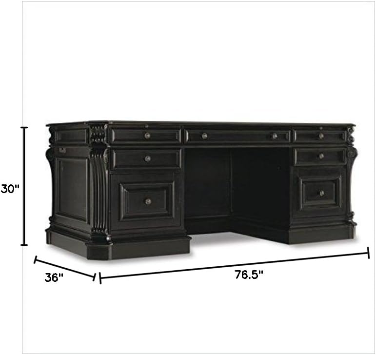 Hooker Furniture Telluride 76" Executive Wood Desk with Leather Top in Black