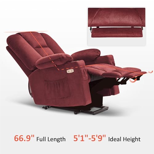 MCombo Small Power Lift Recliner Chair with Massage and Heat for Petite People, Cup Holders, USB Ports, Side Pockets, Fabric 7569 (Small-Regular, Brown)
