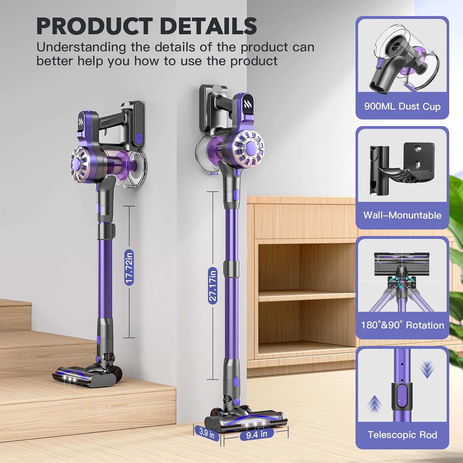 Vacuum Cleaners for Home,Cordless Vacuum Cleaner,Stick Vacuum Cleaner Rechargeable Vacuum 2200mAh Battery Up to 35 Mins Runtime,Lightweight Cordless Vacuum for Hardwood Floor Pet Hair