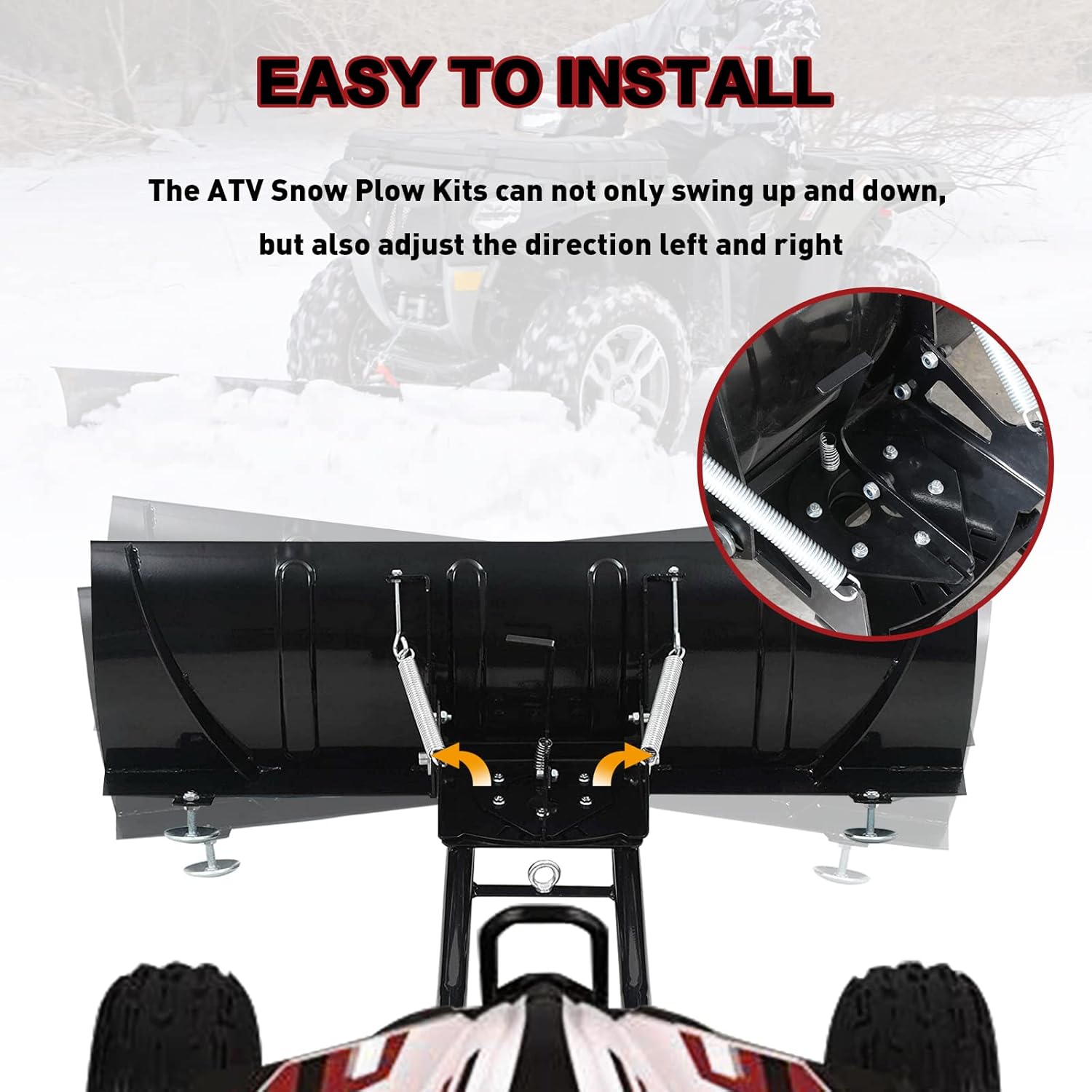 ATV Snow Plow, EBESTTECH 1PC 45 Inch Heavy Duty Universal Snow Plow Kit Adjustable for Pickup Trucks UTV ATV Arctic Cat Access Kawasaki Honda Aeon Crossland Black
