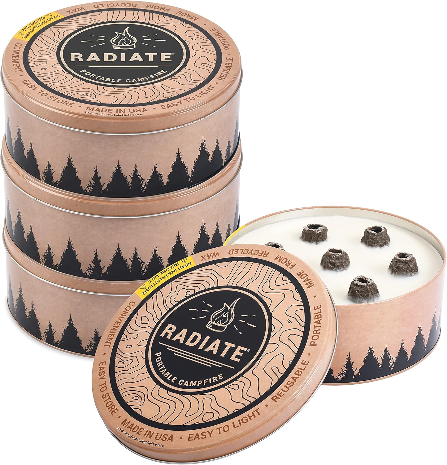 Radiate Portable Campfire: The Original Go-Anywhere Campfire | Lightweight and Portable | 3-5 Hours of Bright and Warm Burn Time | Convenient-No Embers-No Hassle | Made in USA | Standard Campfire Pack of 2