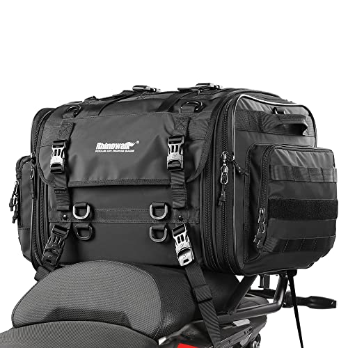 HUNTVP 40-60L Motorcycle Seat Bag Motorcycle Tail Bag Shoulder Bag Travel Luggage Bags Motorbike Rear Tack Truck Bag Storage Bags with Rain Cover (Black 40-60L)