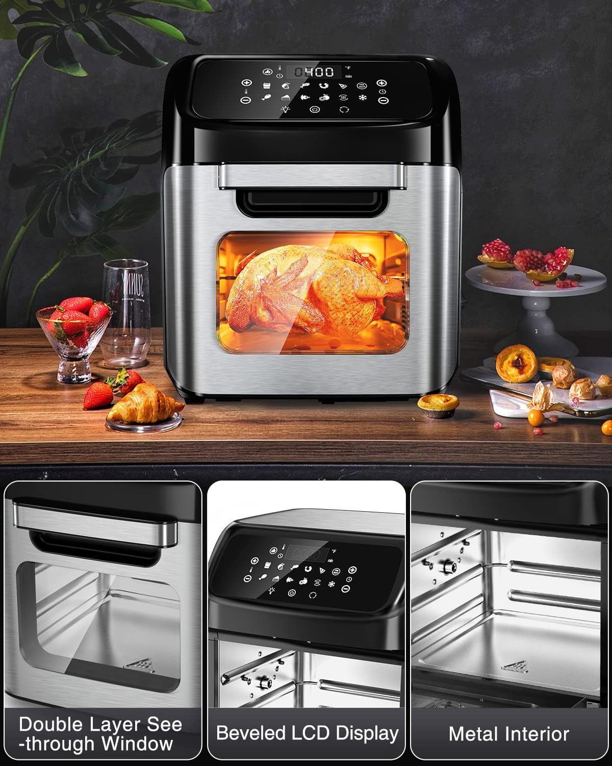Air Fryer, 12 L (12.7 qt) Air fryer Oven with Rotisserie Function, 10 in 1 Electric Hot Oven with 8 Cooking Accessories and Recipe, 1700W Air Fryer Toaster Oven with 9 Presets, Preheat & Defrost