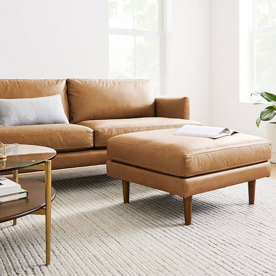 West Elm Haven Loft Ottoman, Trillium, Vegan Leather, Cinder, Pecan