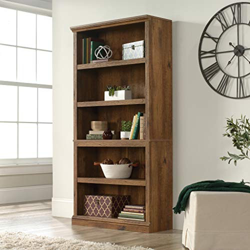Sauder 5 Tier Book Shelf Wooden Bookcase Multipurpose Bookshelf for Home Office, Living Room, in Chalked Chestnut
