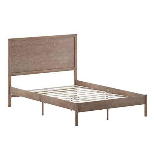 BizChair Solid Wood Platform Bed with Wooden Slats and Headboard, No Box Spring Needed, King Size, Dark Brown
