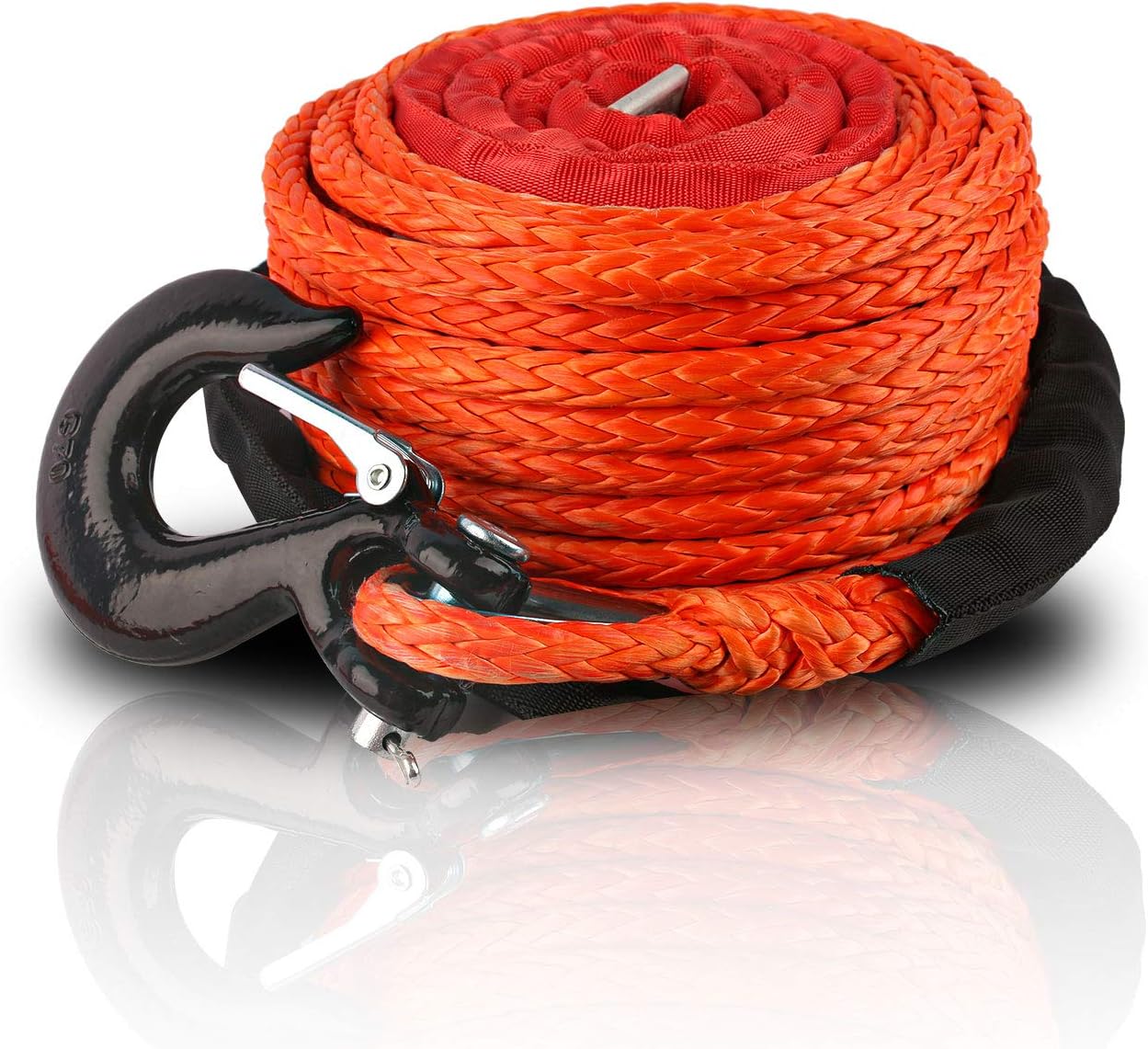 ZESUPER 3/8" x 100ft Synthetic Winch Rope Dyneema Winch Cable Car Tow Recovery Cable Winch Line Cable 23809 lbs for 4WD Off Road Vehicle Truck SUV Jeep(Orange)