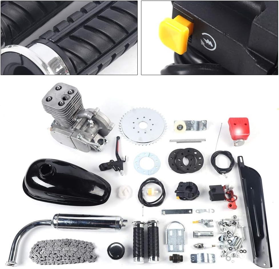 100CC Bicycle Engine Complete Kit, 2 Stroke Petrol Bicycle Motorized 48km/H Complete Bike Conversion Set, Gas Motorized Motor Bike Engine Kit for 26", 28"