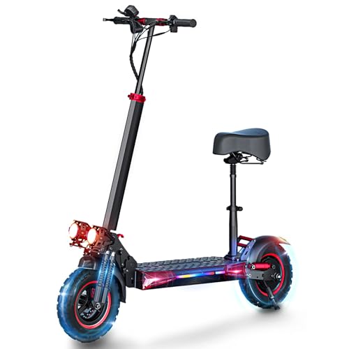 Electric Scooter Adults, 48V 18AH/21AH Battery, 1200W Motor, 35 Mph Top Speed W/ 35 Miles Max Range, 11" Off Road Vacuum Wide Tire, Foldable E Scooter with Seat, Dual Suspension