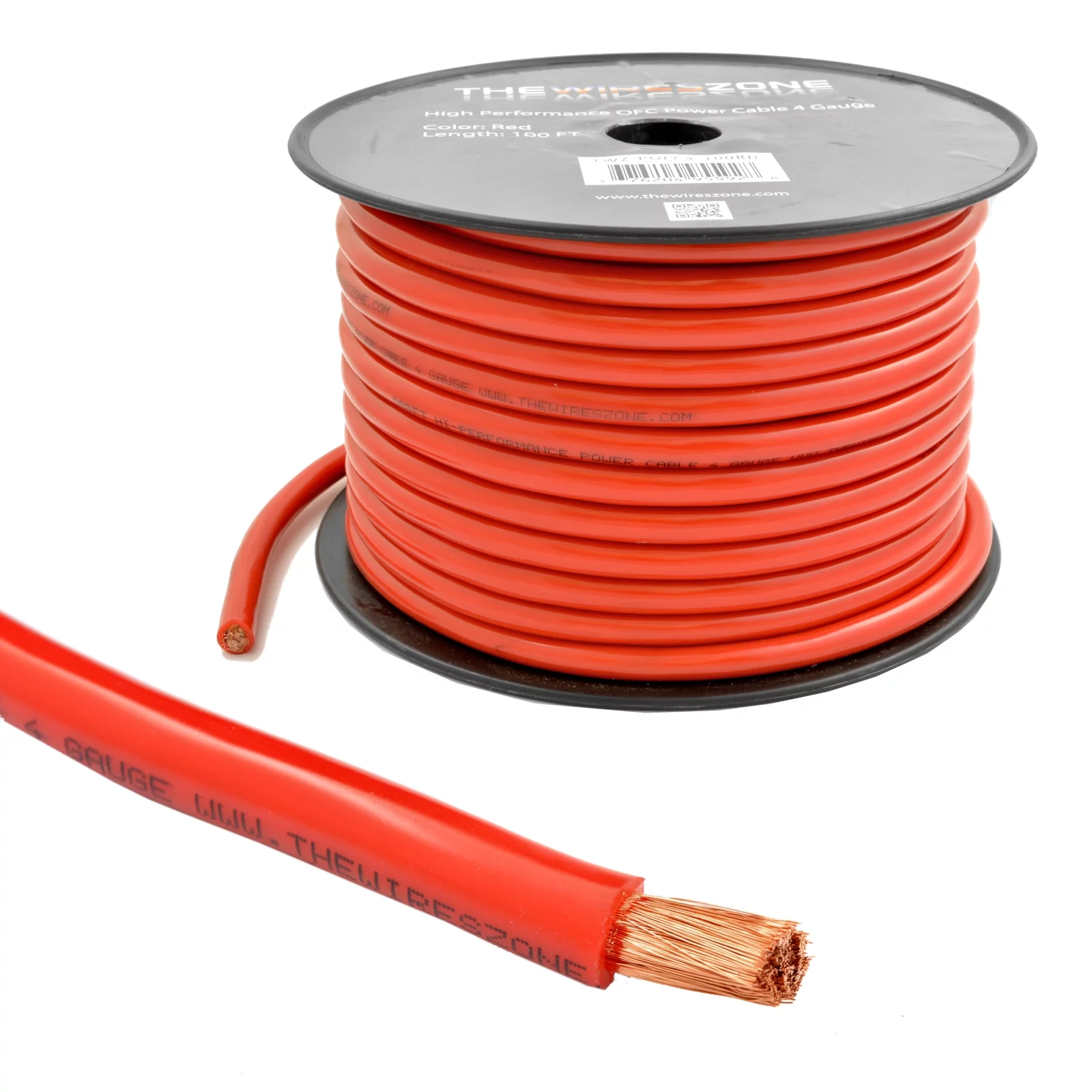 The Wires Zone 4 Gauge 100ft OFC Power Cable Oxygen-Free Copper Ground Wire (4 AWG Red 100' Spool)