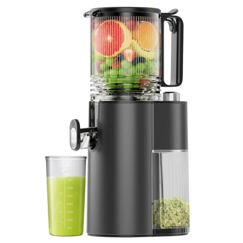 Cold Press Juicer, 5.8" Wide Feed Chute Juice Extractor Machine with 400W, High Juice Yield, Slow Masticating Juicer for Whole Vegetables & Fruits, Metallic Silver