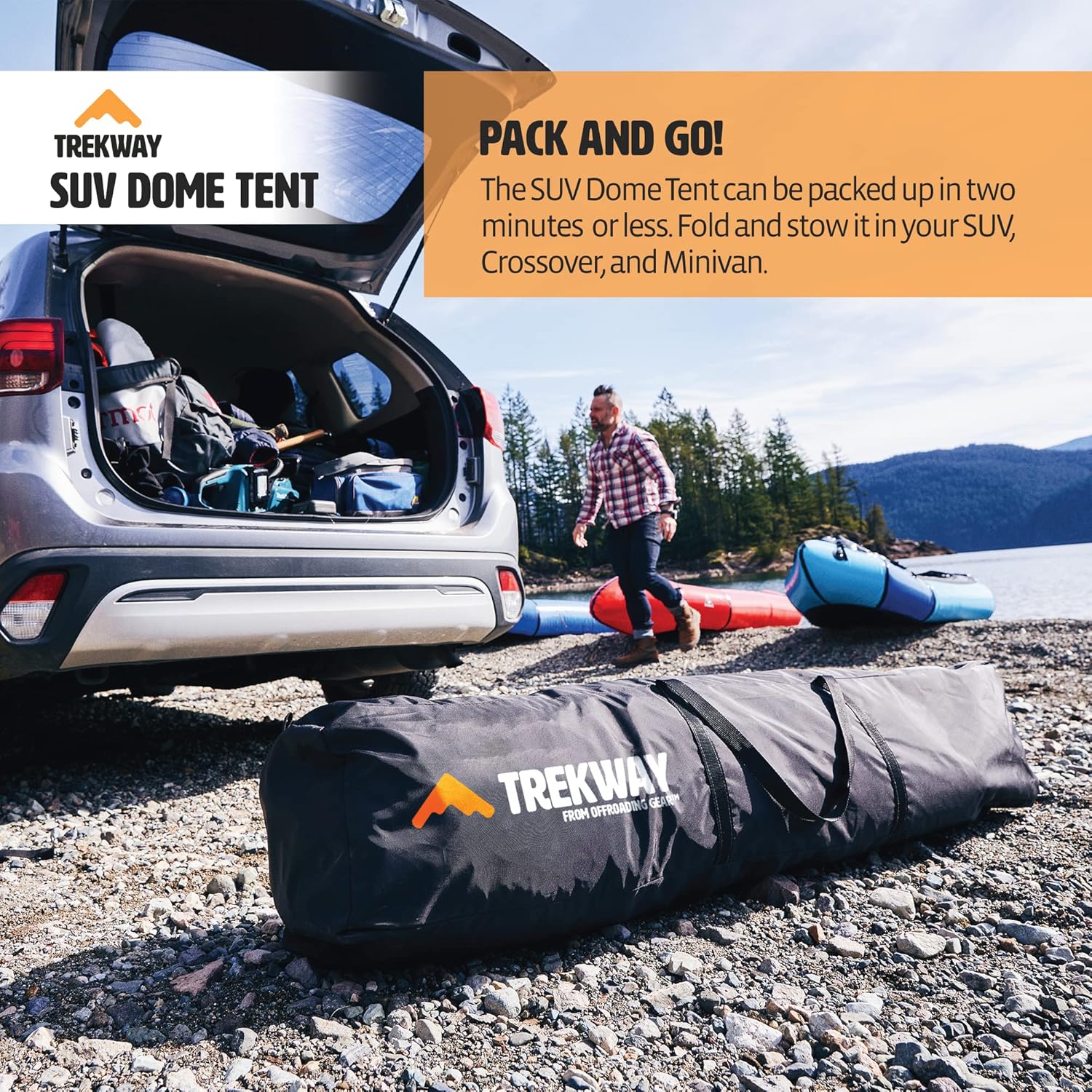 Trekway SUV Waterproof Instant Camping Tent w/Attachment | 9' x 9' | Sleeps Up to 7 People | 4Runner, Outback, Forester, Rav4 | Crossover, Minivans & Other Vehicles