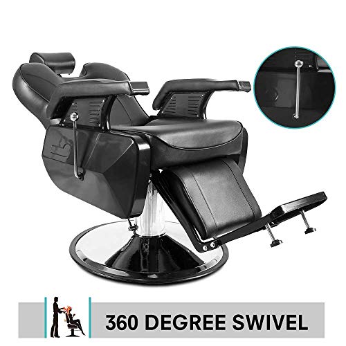Paddie Black Barber Chair Heavy Duty Reclining Hydraulic Professional for Salon/Barbershop/Hair Stylist