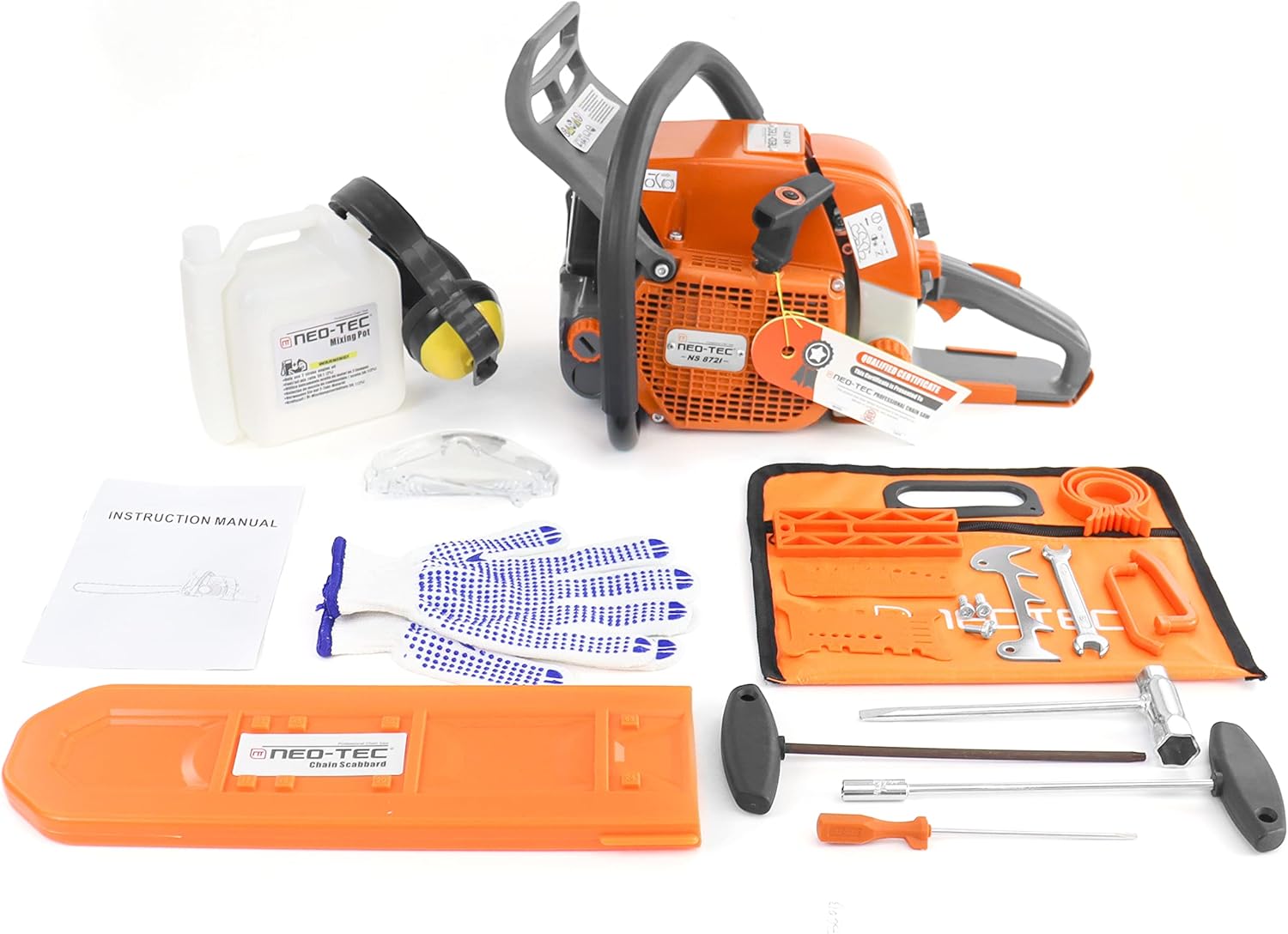 NEO-TEC NS872I 72cc Gas Chainsaw High-End Version, with NGK Spark Plug, Italian Ignition Coil, 24 Inch Chainsaw, 24" Chainsaw, Fit for 25 Inch, 28 Inch Bar, Gas Powered Chainsaw, Gasoline Chainsaw