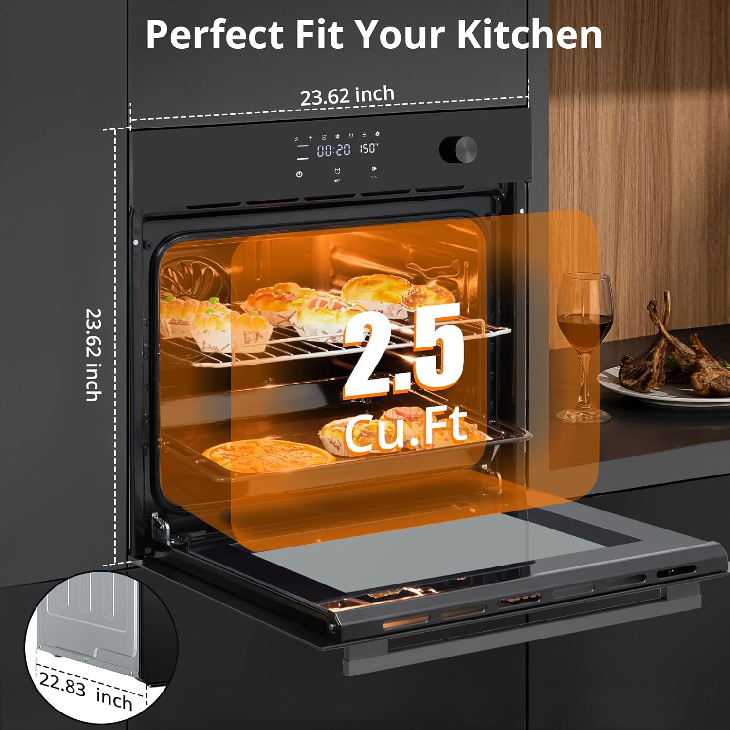 24" 2.5 CF Single Wall Oven, Built-in Convection Ovens with 11 Cooking Modes, 3000W 240V Electric Oven, Stainless Steel, Touch Control, Timer, Safety Lock