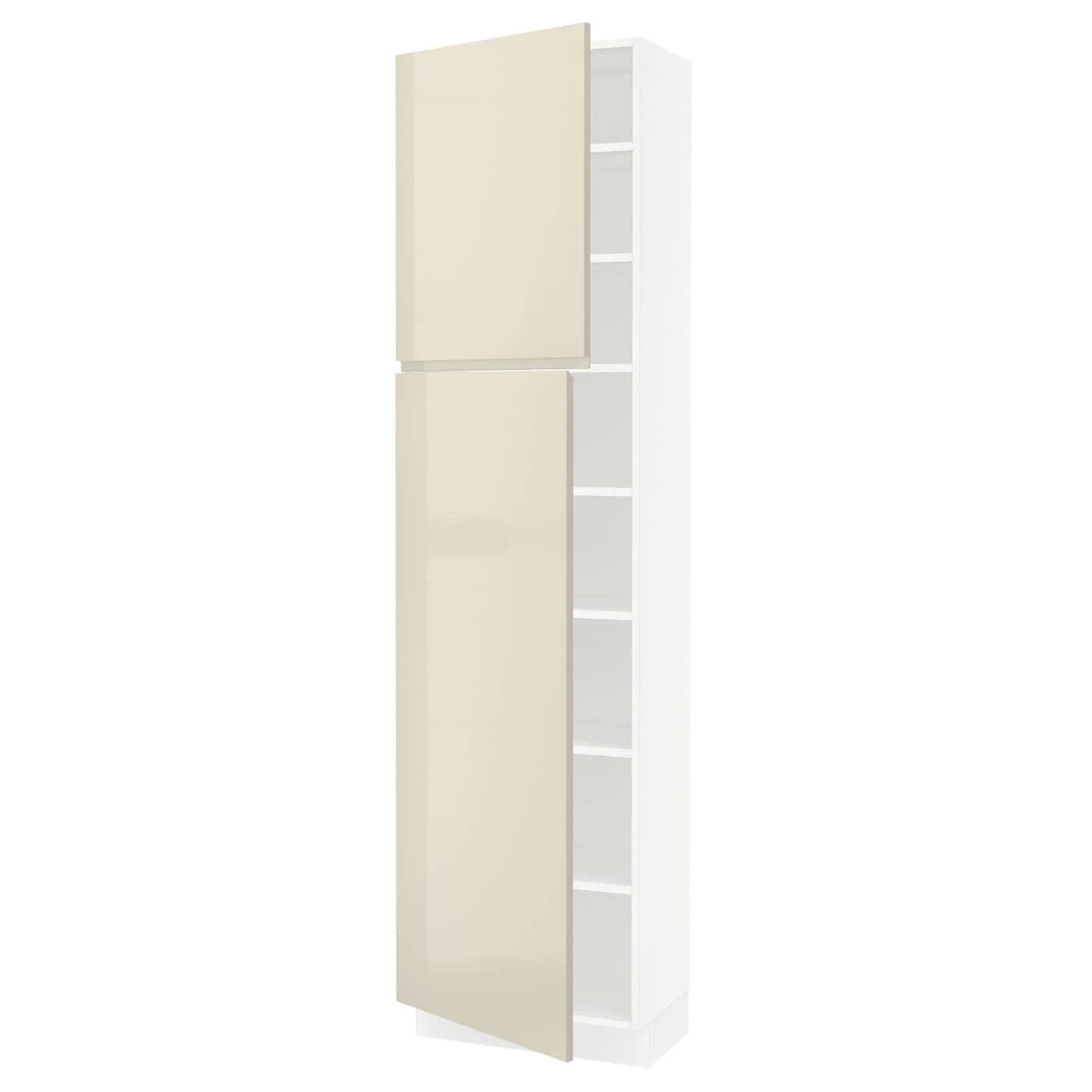IKEA - SEKTION High Cabinet with shelves/2 Doors, white/Voxtorp High-Gloss Light Beige, 24x15x90 19358674