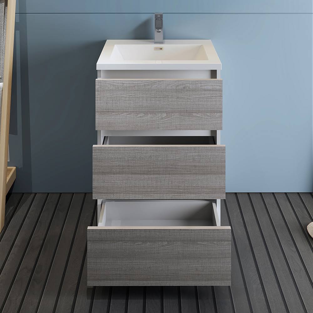 Fresca FCB9324HA-I Lazzaro 24x22 Glossy Ash Gray Free Standing Modern Bathroom Cabinet with Integrated Sink